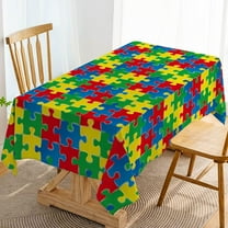 Autism Awareness Tablecloth April Puzzle Piece Decoration Rustic Kitchen Dining Room Home Decor-60×84inch
