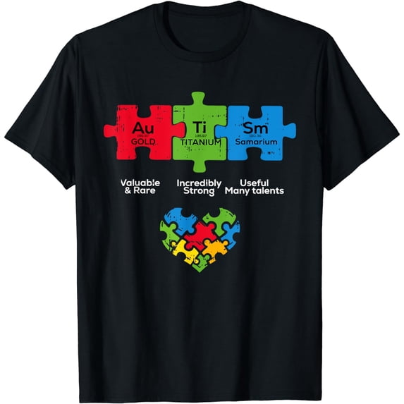 Autism Awareness Teacher Periodic Table Puzzle Piece T-Shirt