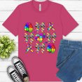 thumbnail image 1 of Autism Awareness Teacher Shirt – Puzzle Ribbon Bow Heart Graphic Tee , Berry, M, 1 of 6