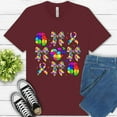 thumbnail image 1 of Autism Awareness Teacher Shirt – Puzzle Ribbon Bow Heart Graphic Tee , Maroon, L, 1 of 6