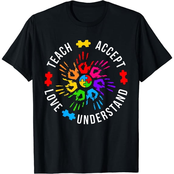 Autism Awareness Teacher Shirt Teach Accept Understand Love T-Shirt Black Large