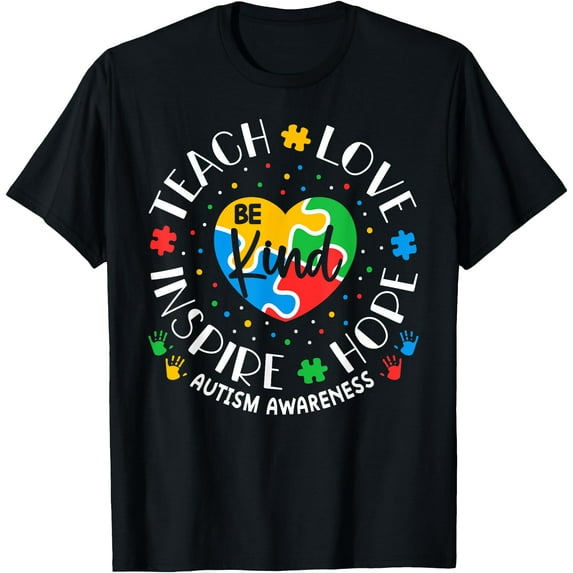 Autism Awareness Teacher Teach Love Inspire Unisex T-Shirt for Men Women,Black Color,Size 2XL