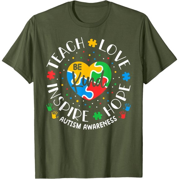 Autism Awareness Teacher Teach Love Inspire Unisex T-Shirt for Men Women
