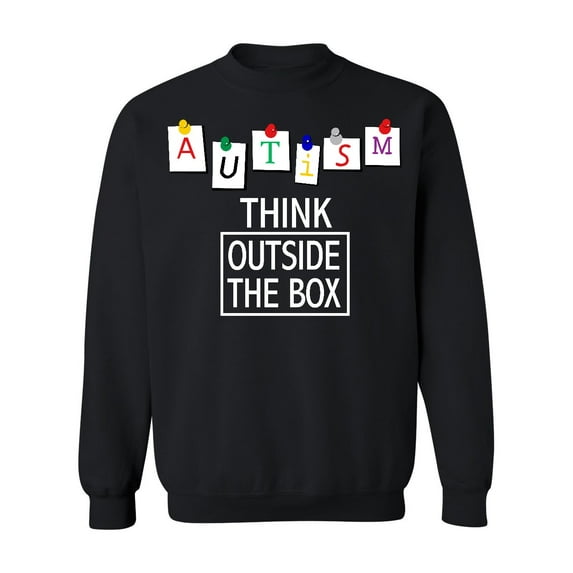 Autism Awareness Think Outside The Box Crewneck Sweatshirt, 3XL, Black