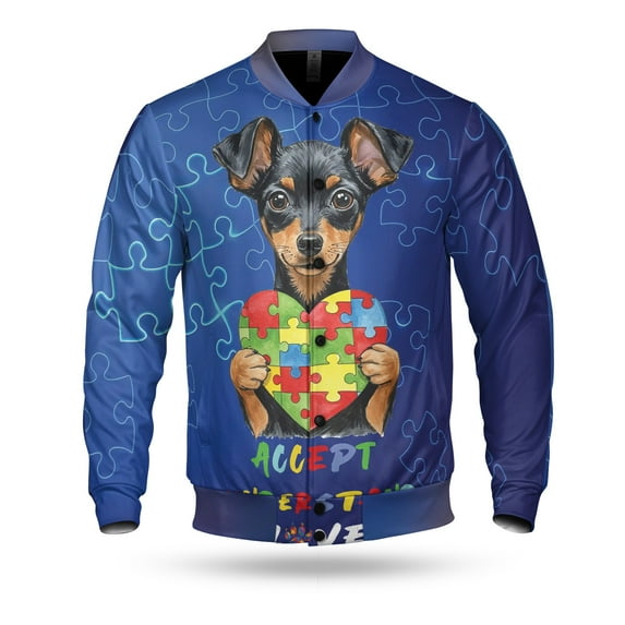 Autism Awareness Toy Fox Terrier Accept Understand Love All Over Print 3D Baseball Jacket Dog Lover Bomber Jacket Softball - 12003