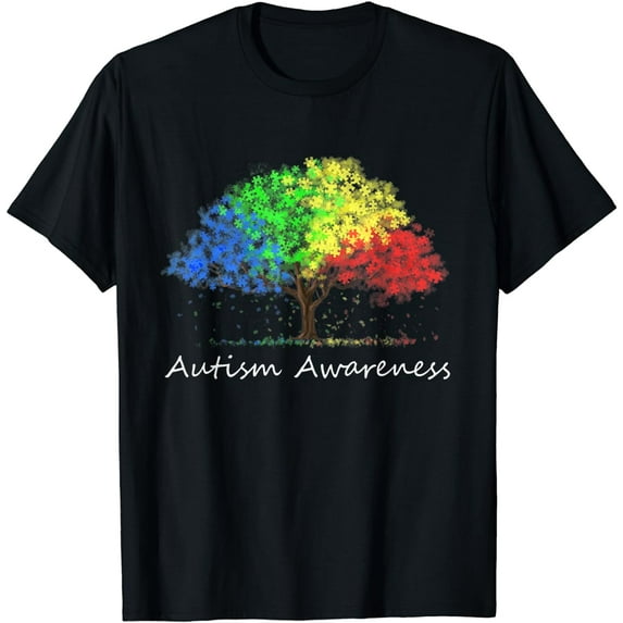 Autism Awareness Tree With Colored Puzzle Pieces For Leaves T-Shirt