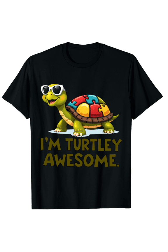 Autism Awareness Turtle Sunglasses Puzzle Shell I'm Turtle Lover Autism Support Short Sleeve T-Shirt for Women Men Teacher Gift