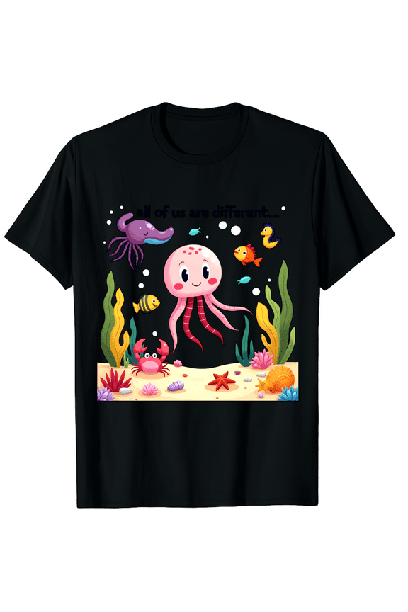 Autism Awareness Undersea World Jellyfish Octopus Crab Marine Life Short Sleeve T-Shirt for Women Men Students