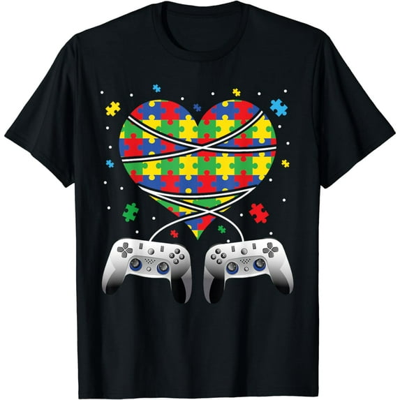 Autism Awareness Video Game Controller Puzzle Pieces T-Shirt