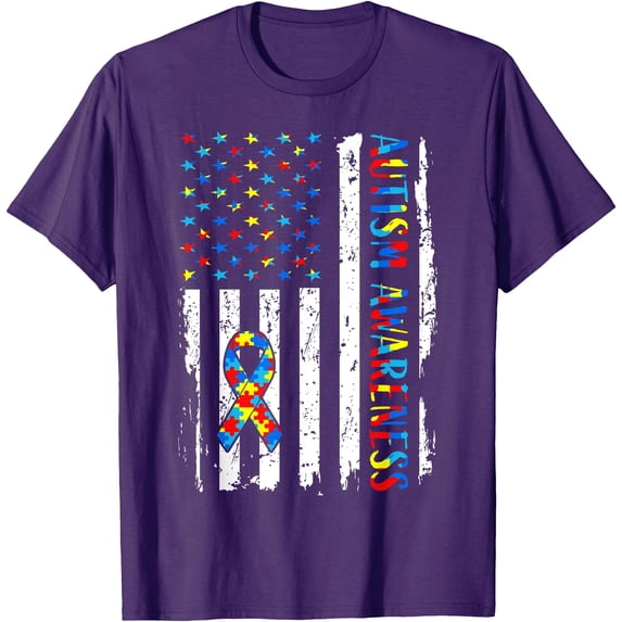 Autism Awareness Vintage USA flag Support Unisex T-Shirt for Men Women Kids Toddler,Purple Color,Size YL