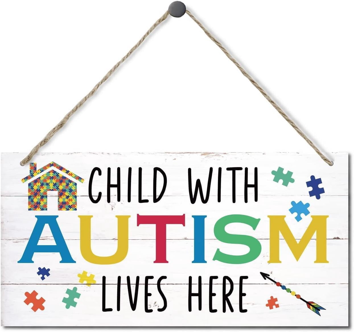 Autism Awareness Wood Decor Sign, Child with Autism Lives Here Hanging ...
