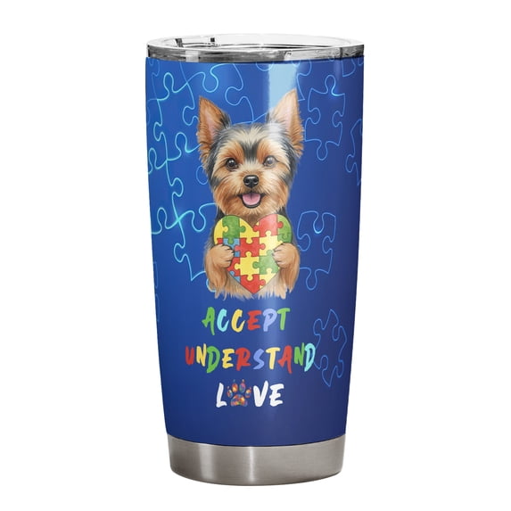 Autism Awareness Yorkshire Terrier Accept Understand Love 20oz Stainless Steel Tumbler Insulated Cup with Lid Yorkie Dog Lover Gifts - 12003