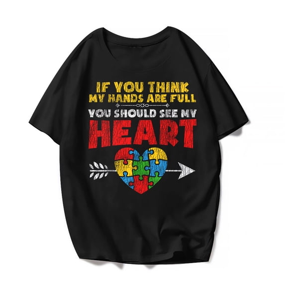 Autism Awareness You Should See My Heart T-Shirt Cute Women Men Graphics Casual Short Sleeve Shirts Summer Tops Gift Tee Black XX-Large
