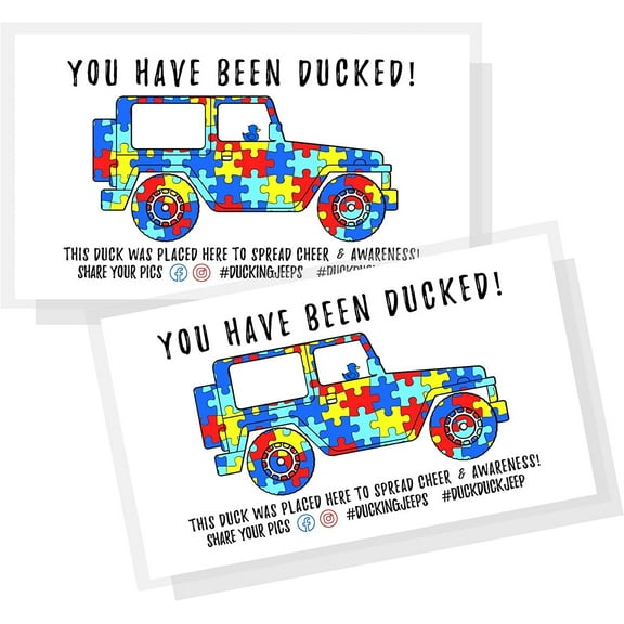 Autism Awareness You've Been Ducked Tag 50 Pack 2x3.5" inch Business Sized Card Duck Duck Tag Attach to Rubber Ducks Autism Puzzle Piece Design