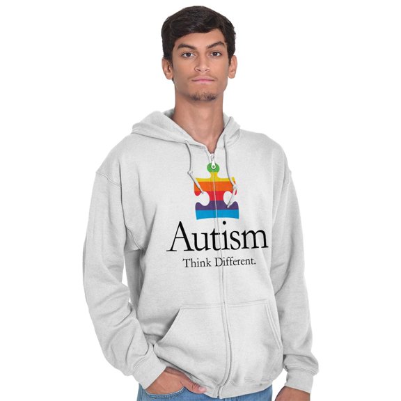 Autism Awareness Zipper Sweat Shirt Zip Sweatshirt Puzzle Piece Think Different Run Walk