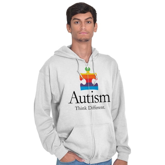 Autism Awareness Zipper Sweat Shirt Zip Sweatshirt Puzzle Piece Think Different Run Walk