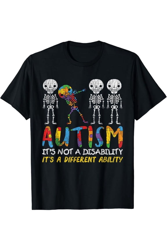 Autism Awerness Skeleton Dabbing Autistic Awareness T-Shirt BLACK Unisex S-5XL Hot Trending Shirt, Vintage Birthday Gift