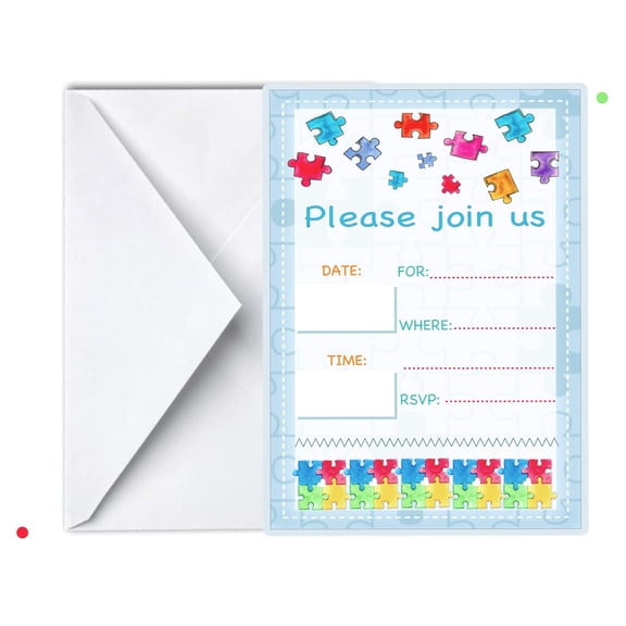Autism Birthday Party Invitation 12 pcs, Awareness Puzzle , Colorful Spectrum Heart, Autistic Birthday Decoration, Celebrate with me Party Supplies