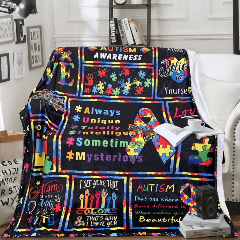 Autism Blanket Puzzle Cure Awareness Flannel Throw Gift for Childs