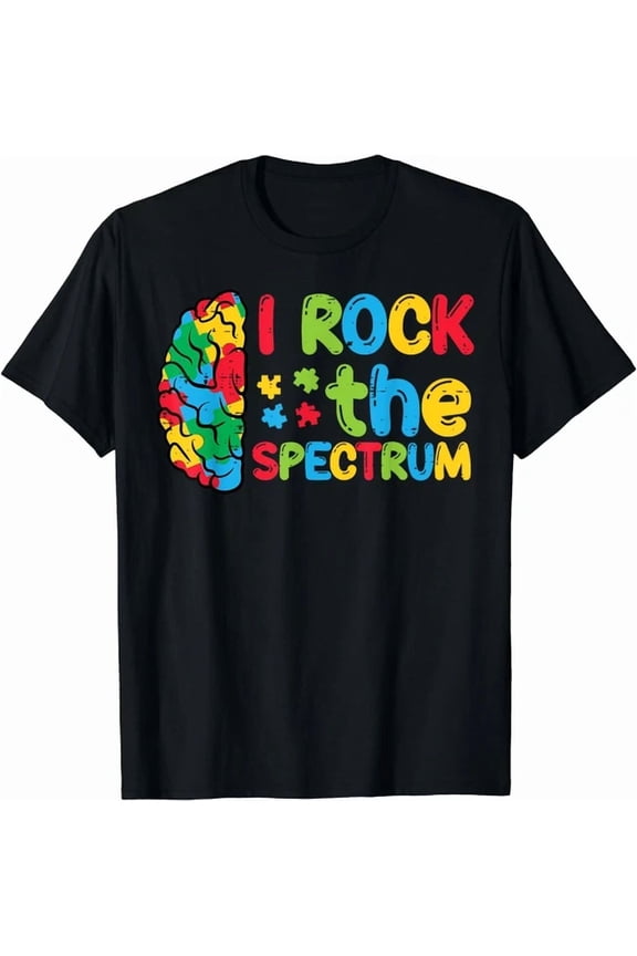 Autism Brain I Rock The Spectrum Awareness Theme Unisex S-5XL T-Shirt