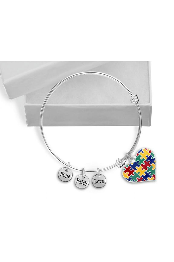 Autism Colored Puzzle Heart Retractable Bracelets
