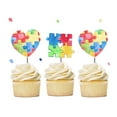 thumbnail image 1 of Autism Cupcake Toppers 12 Count, Puzzle Cake Picks Decor, Colorful Heart Birthday Decoration Spectrum Awareness Party Supplies, ASD, 1 of 4