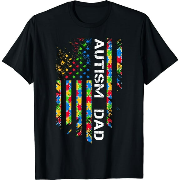 Autism Dad Awareness American Flag USA T-Shirt