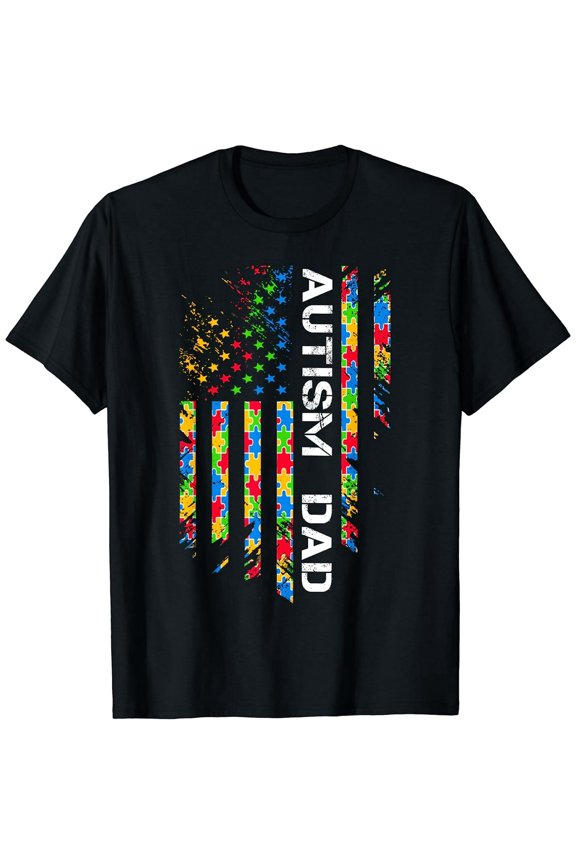 Autism Dad Awareness American Flag USA T-Shirt