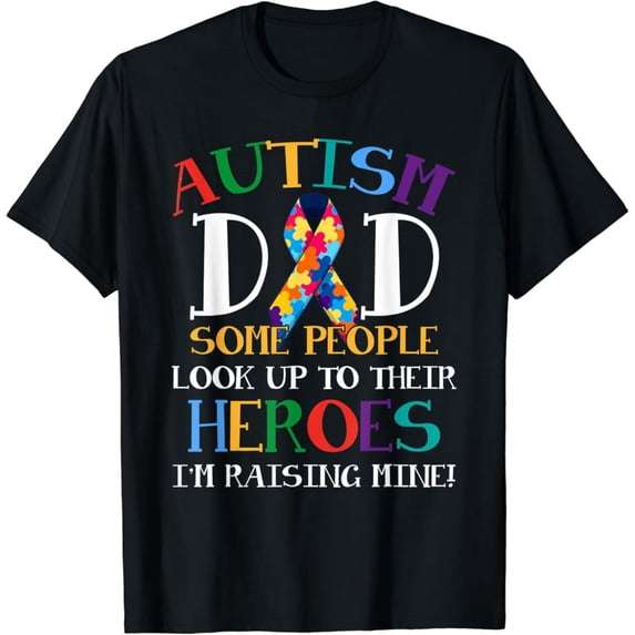 Autism Dad Puzzle Ribbon Son's My Hero Autism Awareness T-Shirt Gift ...