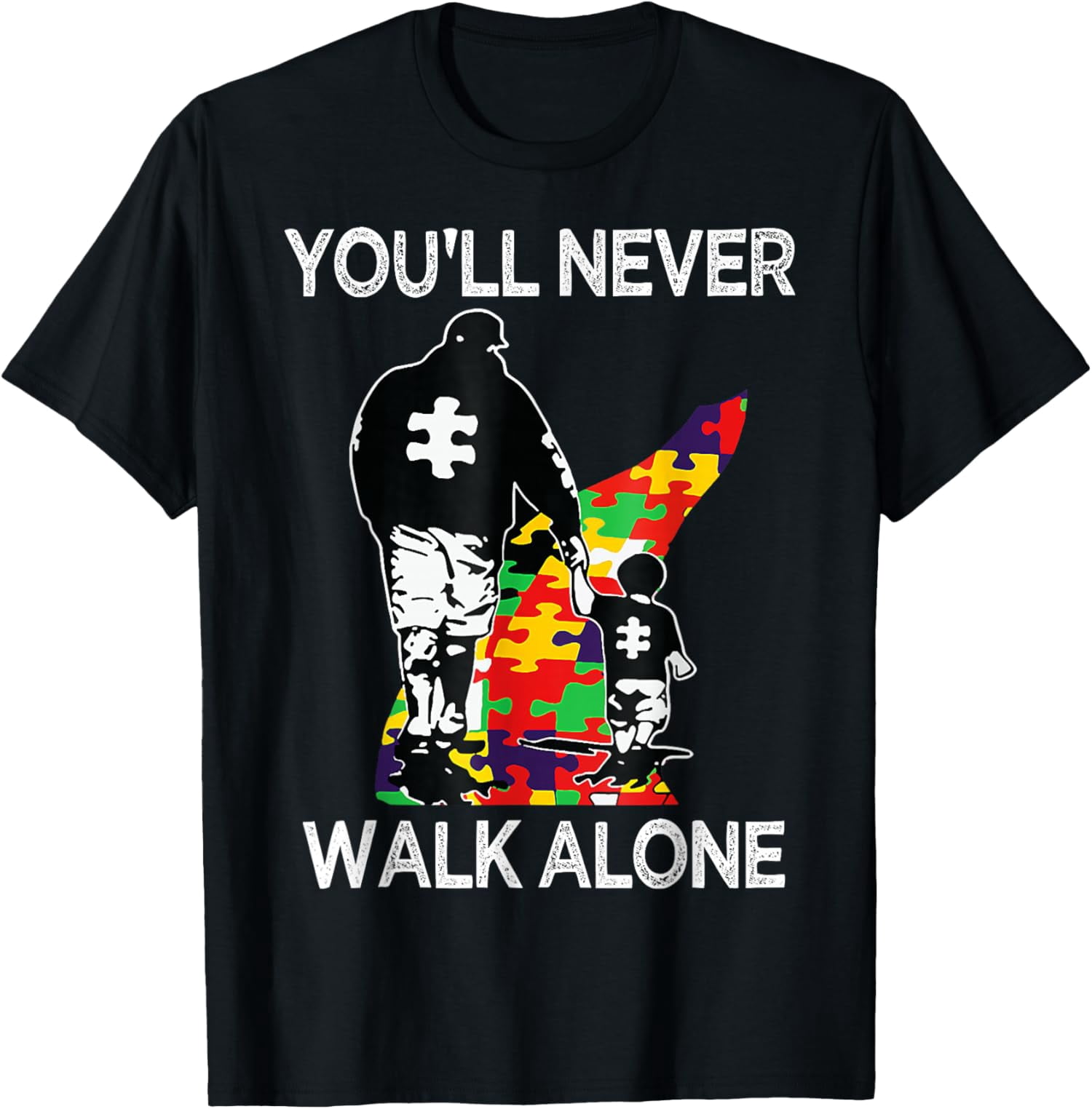 Autism Dad Support Alone Puzzle You'll Never Walk Vintage Gifts Autism awareness Father's Day T-shirt