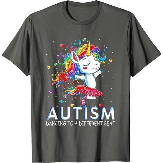 Autism Dancing To Be A Different Beat Unicorn Unisex T-Shirt for Men Women Kids Toddler,Charcoal Color,Size 5/6