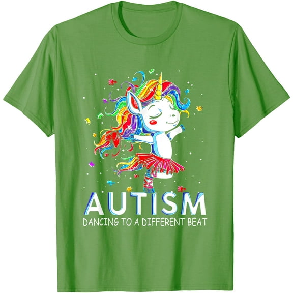 Autism Dancing To Be A Different Beat Unicorn Unisex T-Shirt for Men Women Kids Toddler,Lime Color,Size 2T