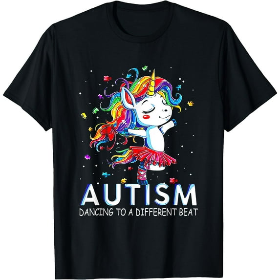 Autism Dancing To Be A Different Beat Unicorn Unisex T-Shirt for Men Women Kids Toddler