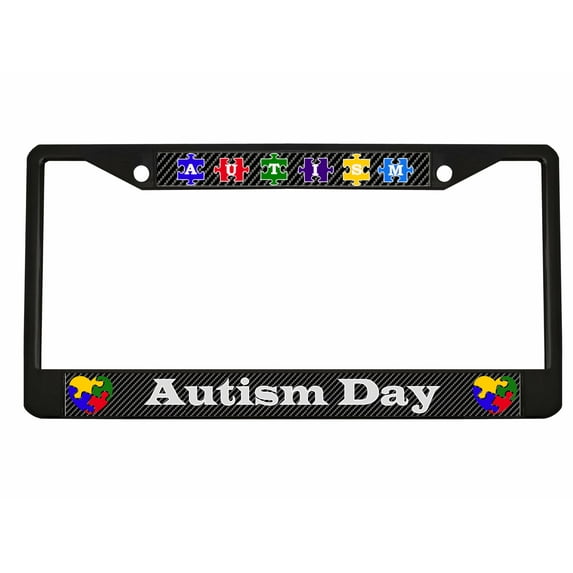 Autism Day License Plate Frame Autism Awareness Personalized/Car Accessories Car Tag Holder Cover Carbon (Black/Carbon/Silver)