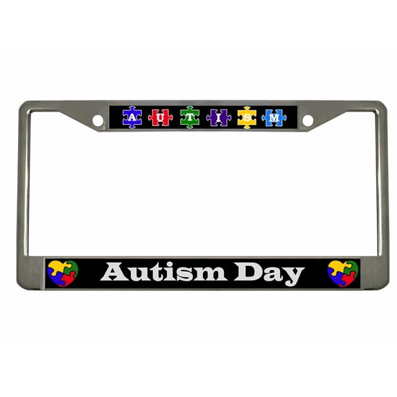 Autism Day License Plate Frame Autism Awareness Personalized/Car Accessories Car Tag Holder Cover (Chrome/Black/Silver)