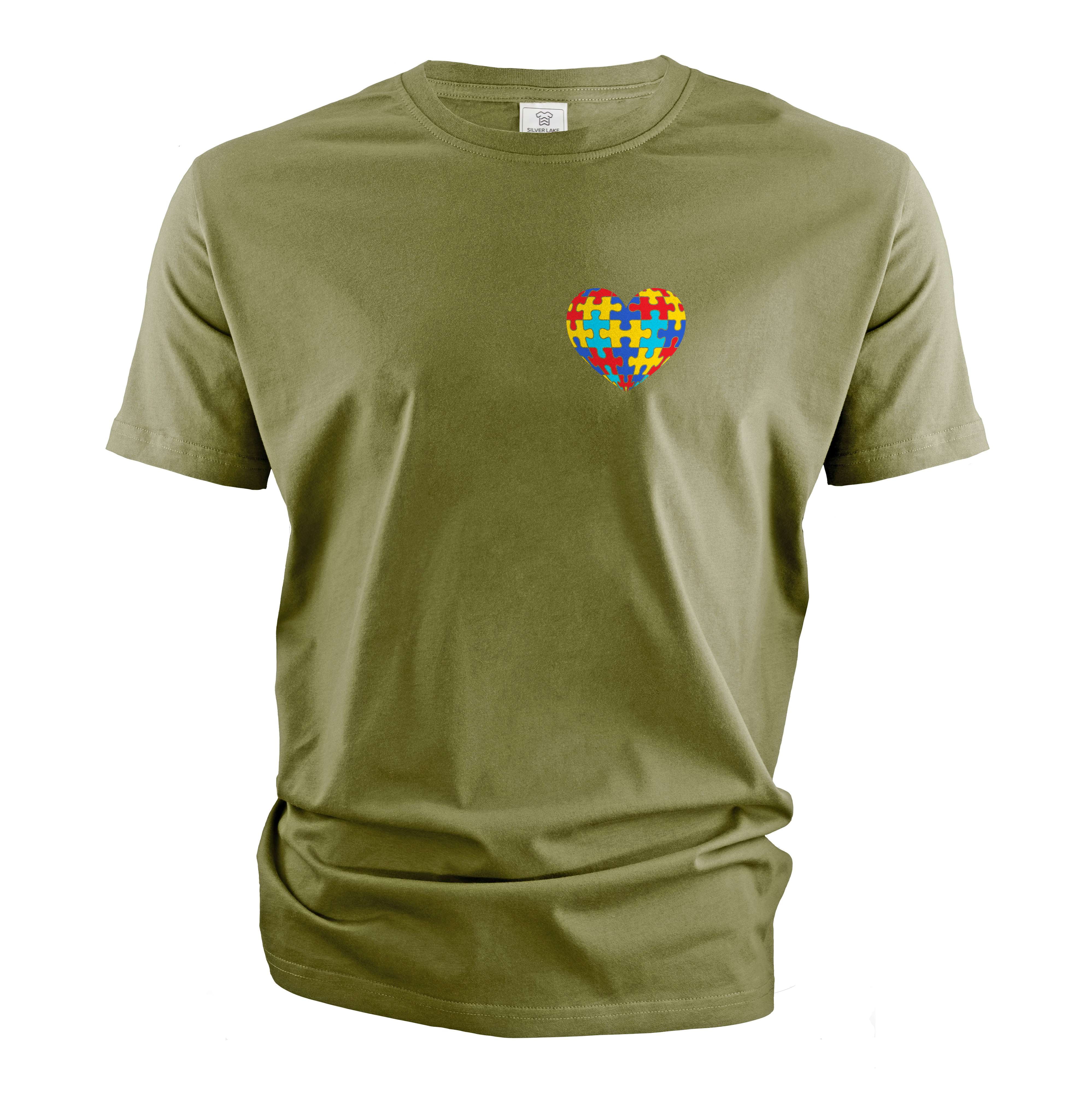 Autism Day Tee shirt Autism awareness Tee shirt heart love tee shirt for him her (3X-Large Military Green)