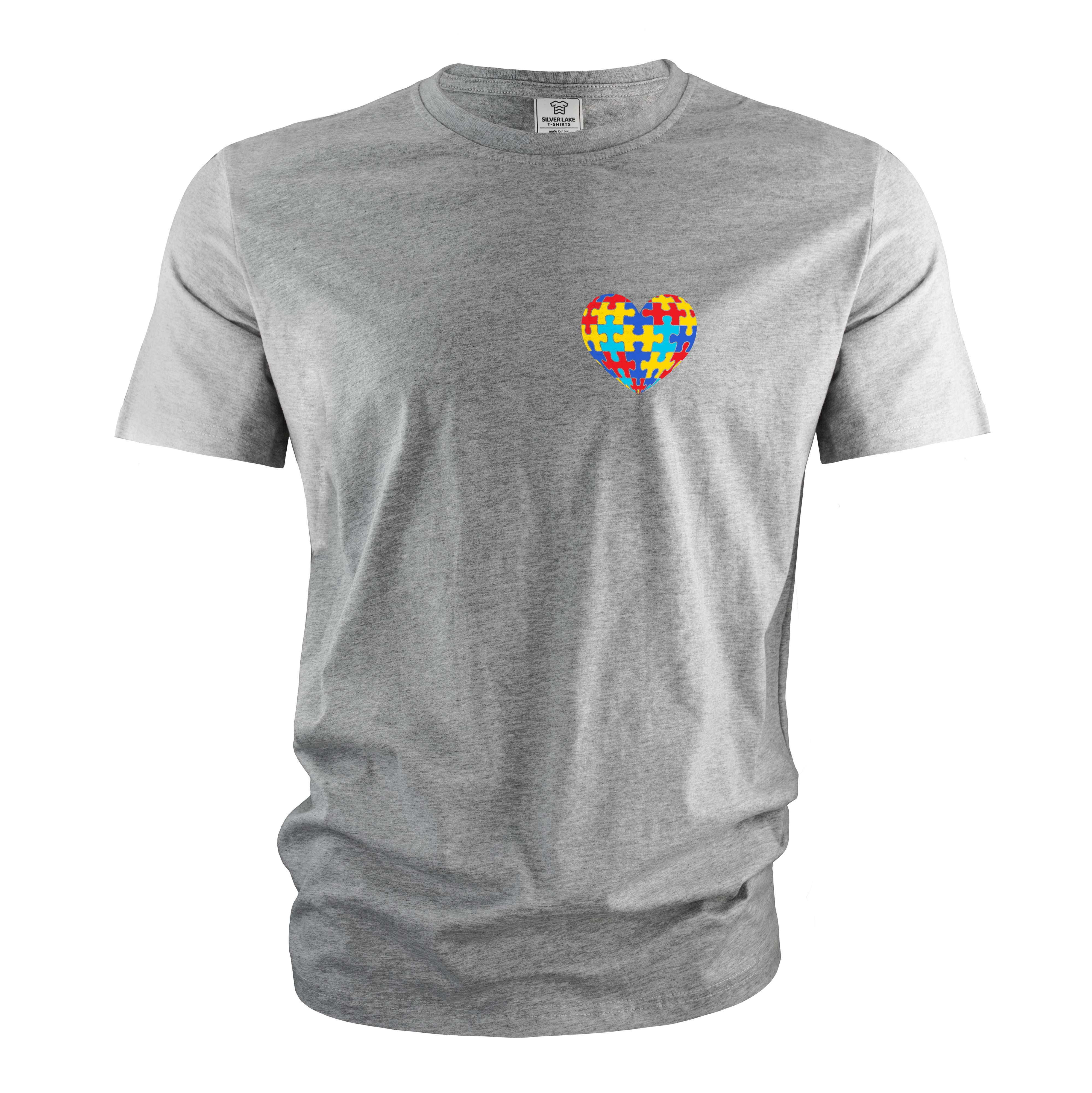 Autism Day Tee shirt Autism awareness Tee shirt heart love tee shirt for him her (Medium Grey)