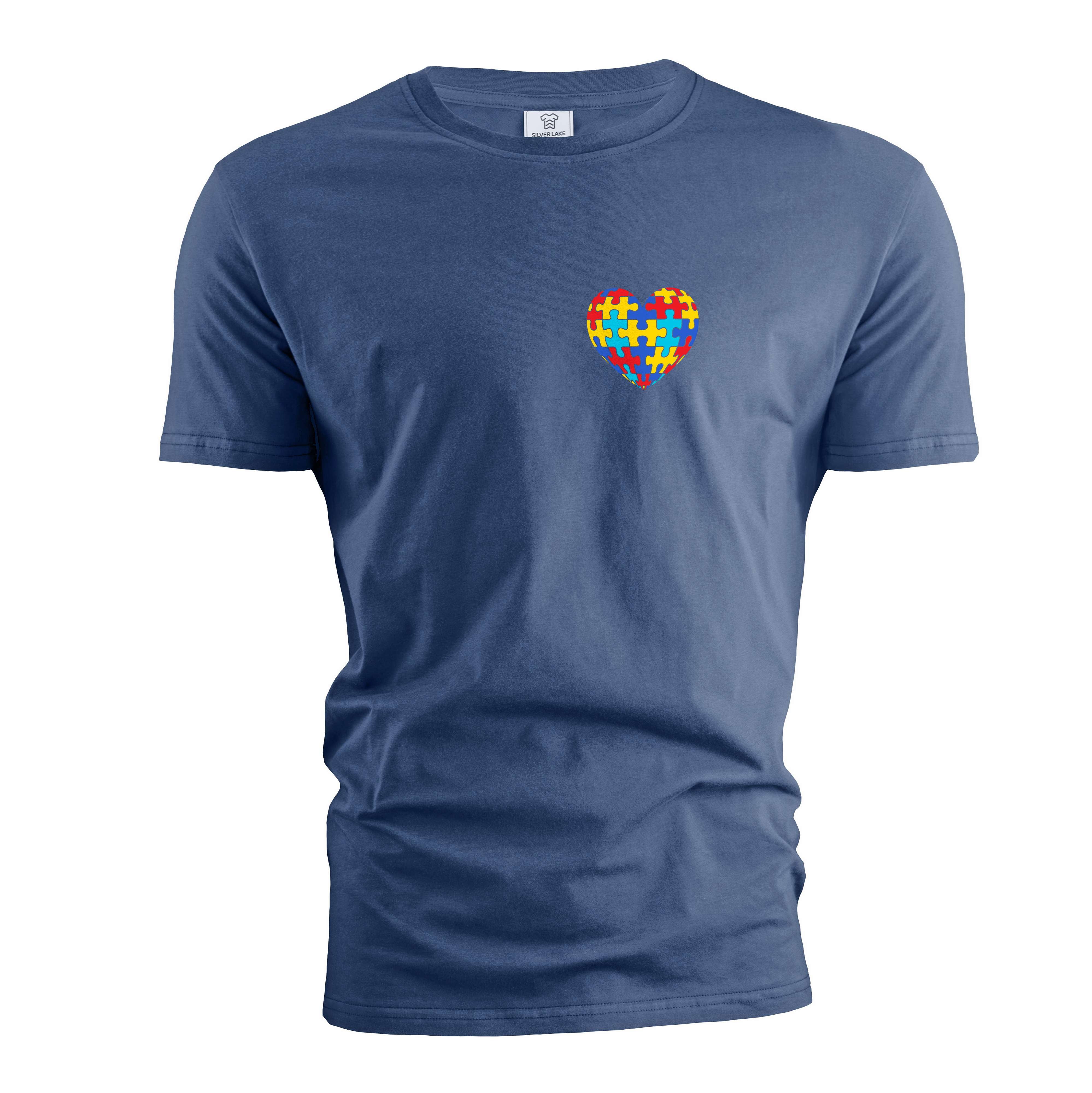 Autism Day Tee shirt Autism awareness Tee shirt heart love tee shirt for him her (Medium Navy Blue)