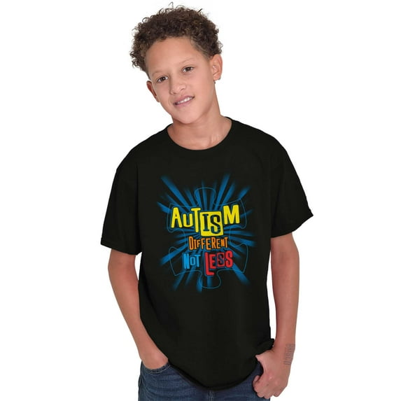 Autism Different Not Less Awareness Crewneck T Shirts Boy Girl Teen Brisco Brands XS