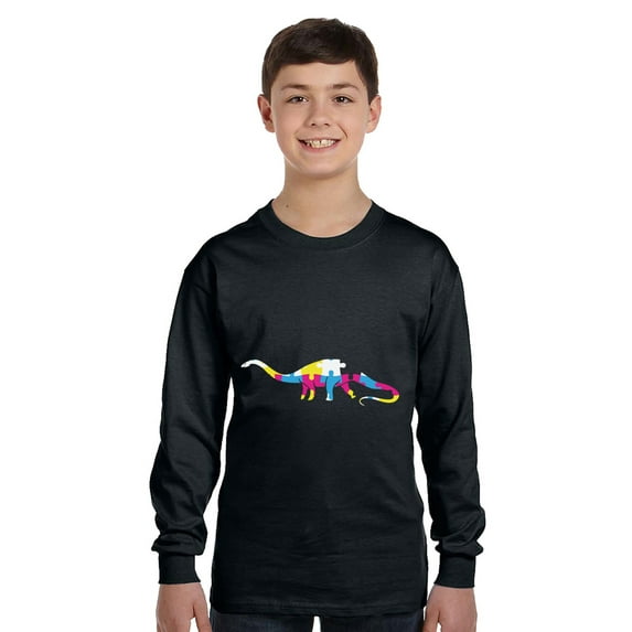 Autism Dinosaur Youth Shirt Colorful Print XS S M L XL Autism Awareness Graphic Tee for Boys Girls