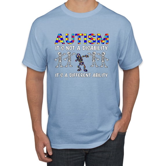 Autism Is Not A Disablity It’s A Different Abilty | Autism Awareness Dabbing Skeleton Inspirational Christian Men's Graphic T-Shirt, Light Blue, 4X-Large