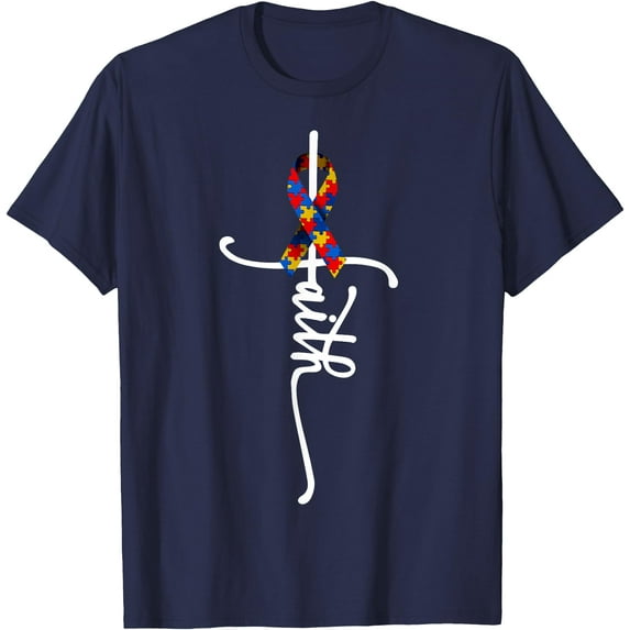 Autism Faith Cross Autistic Gifts Awareness Unisex T-Shirt for Men Women Kids Toddler,Navy Color,Size 3T