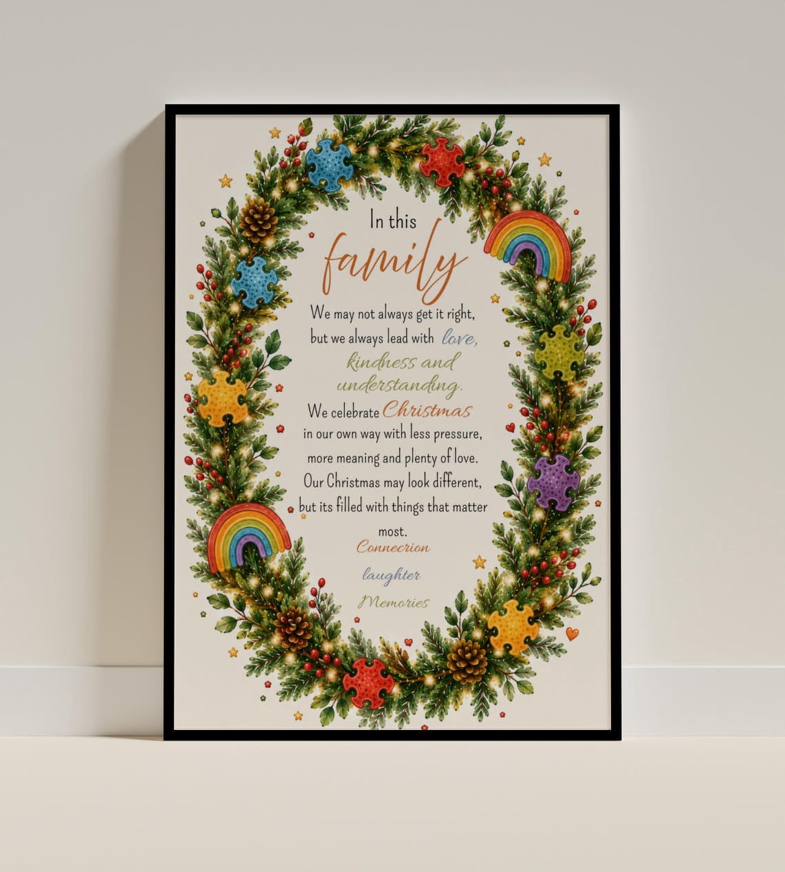 Autism Family Christmas Poem Wall Art Print, Rainbow Puzzle Pieces And ...
