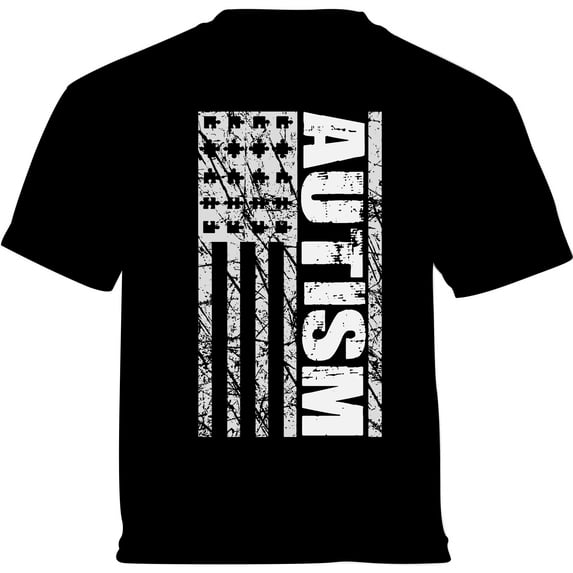 Autism Flag USA White Print Autism Awareness Toddler T-Shirt - Graphic Tee - 2T 3T 4T 5/6T