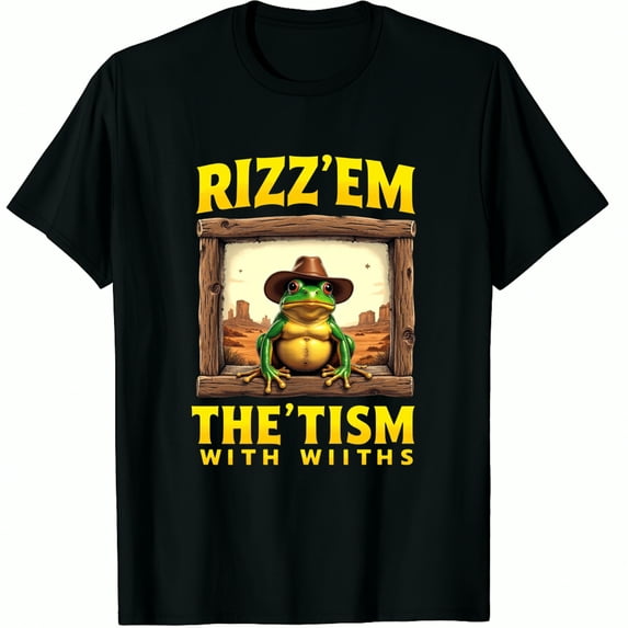 Autism Funny Rizz Em With The Tism Meme Autistic Frog Cowboy Graphic ...
