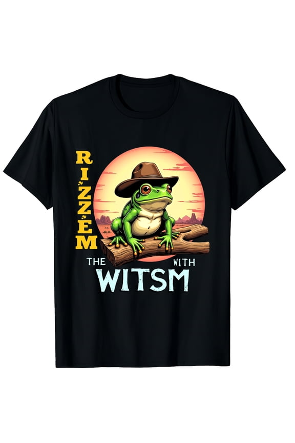 Autism Funny Rizz Em With The Tism Meme Autistic Frog Cowboy Graphic Crew Neck Short Sleeve T-Shirts (Men's, Women's)