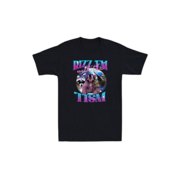 Autism Funny Rizz Em With The Tism Men's T-Shirt Meme Autistic Opossum ...