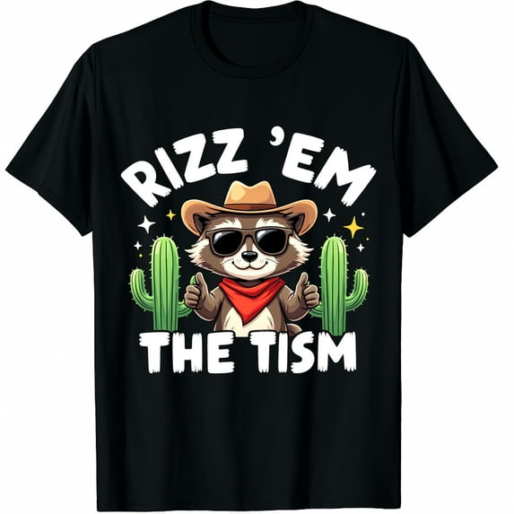 Autism Funny Rizz Em with The Tism Meme Autistic Raccoon Graphic Crew ...