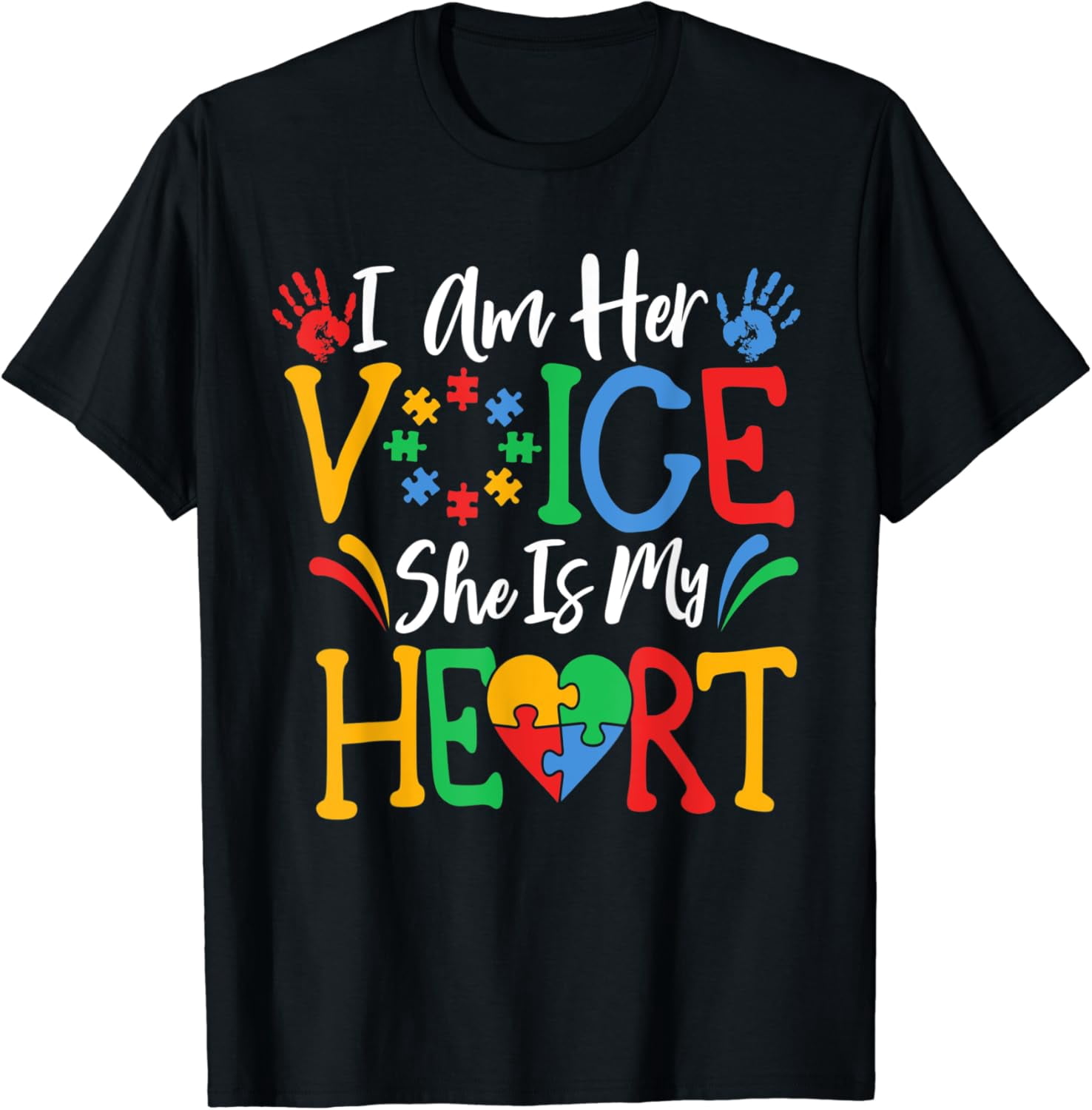 Autism I Am Her Voice She Is My Heart Autism Awareness Month Shirt BLACK Unisex S-5XL