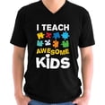 thumbnail image 1 of Autism I Teach Awesome Kids V-neck Shirt for Men Puzzle Awareness Mens S M L XL 2XL Graphic Tee, 1 of 2